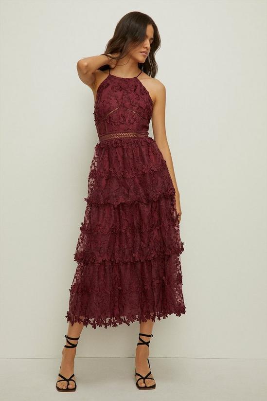 Oasis Lace Tiered Halter Neck Midi Dress 1