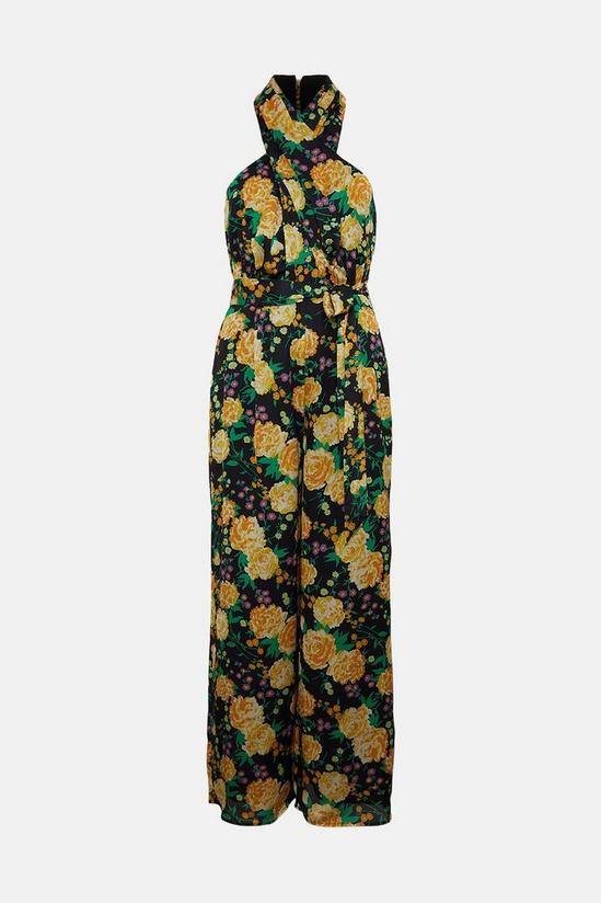 Oasis Floral Printed Satin Halter Belted Jumpsuit 4