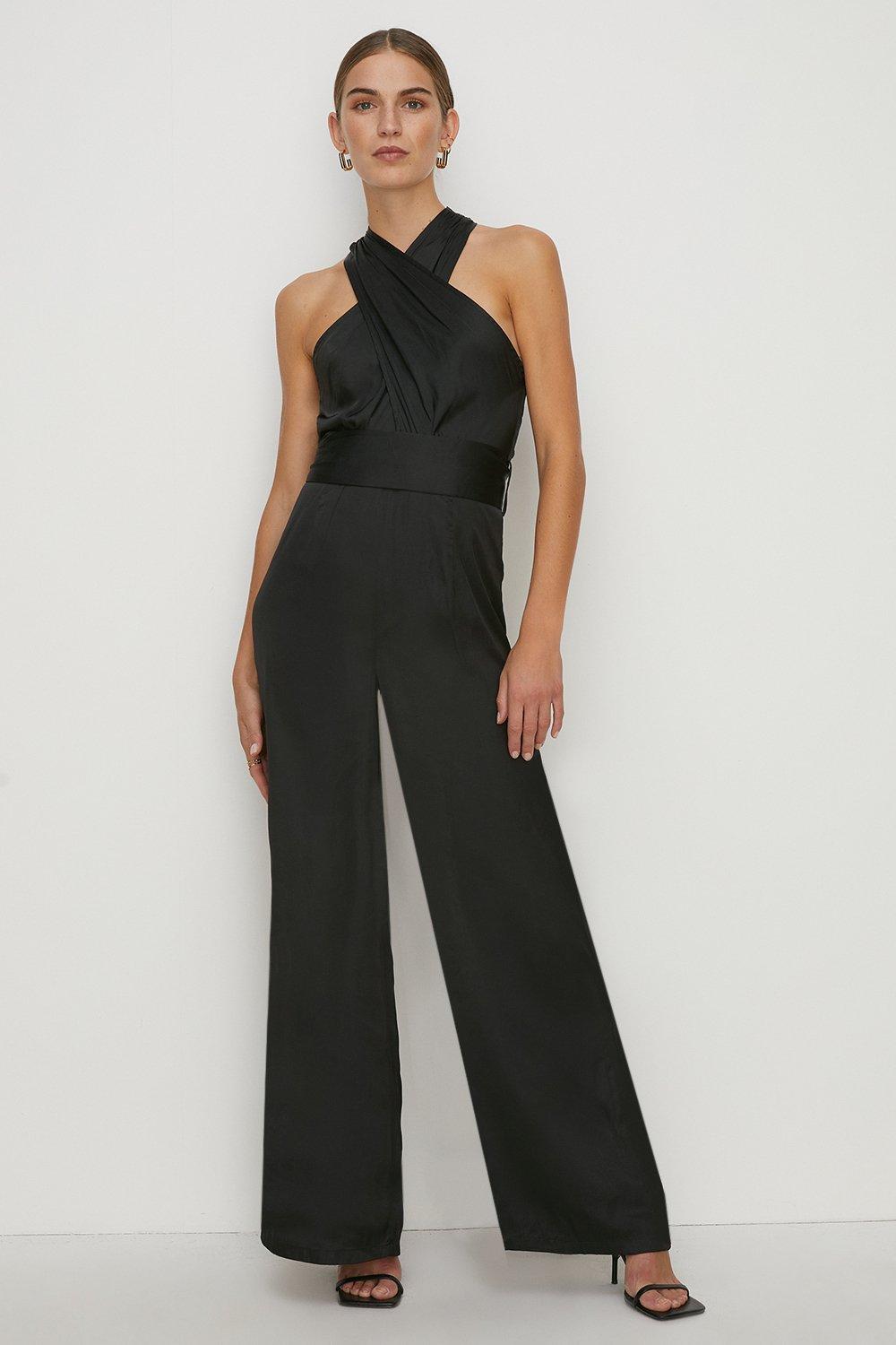 Halter-neck satin jumpsuit - Woman