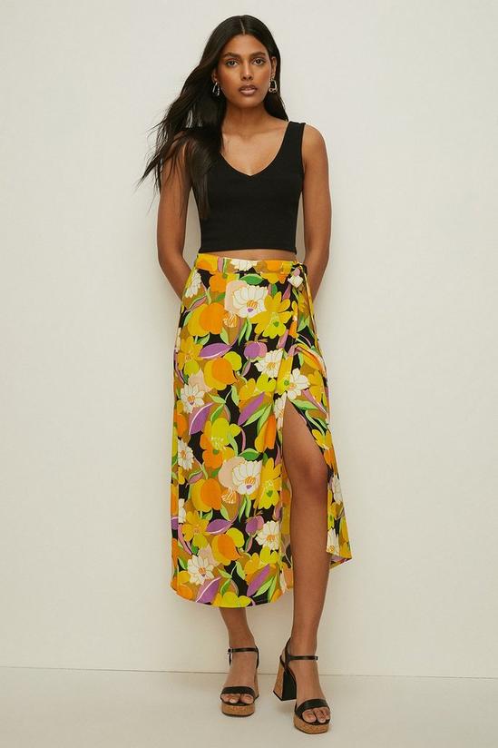 Oasis Petite Graphic Floral Tie Wrap Midi Skirt 2