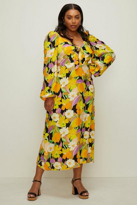 Oasis Plus Size Graphic Floral Tie Front Midi Dress 1