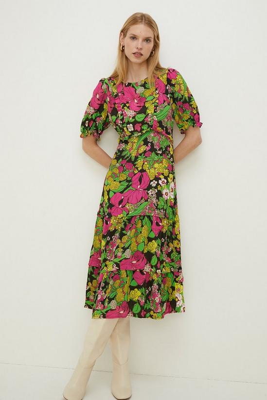 Oasis Petite Frill Ruffle Colourful Floral Dress 1