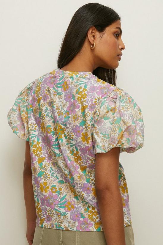 Oasis Floral Print Woven Mix Puff Sleeve T Shirt 3