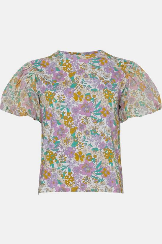 Oasis Floral Print Woven Mix Puff Sleeve T Shirt 4