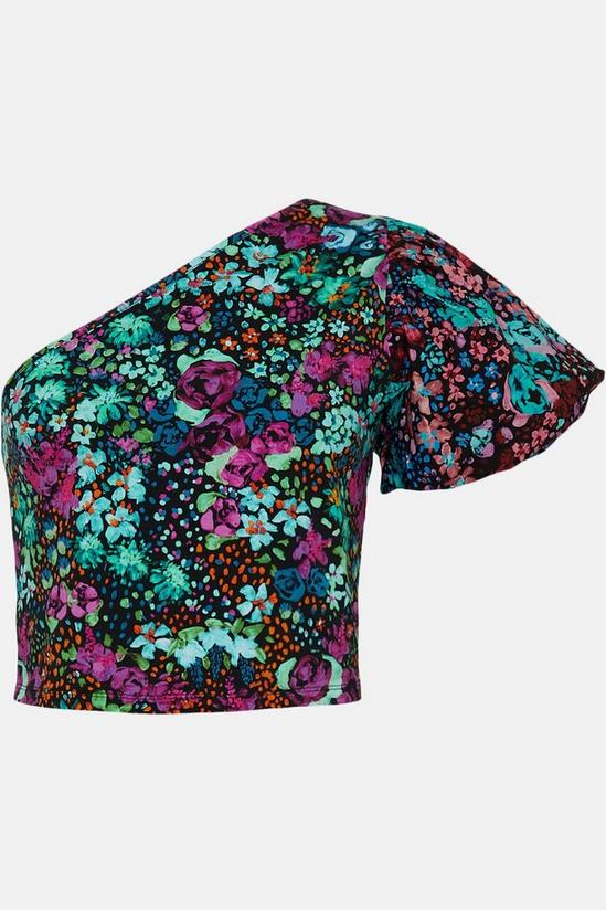 Oasis Floral Print Woven Mix One Shoulder Top 4