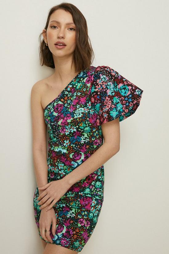 Oasis Floral Print Woven One Shoulder Mini Dress 1