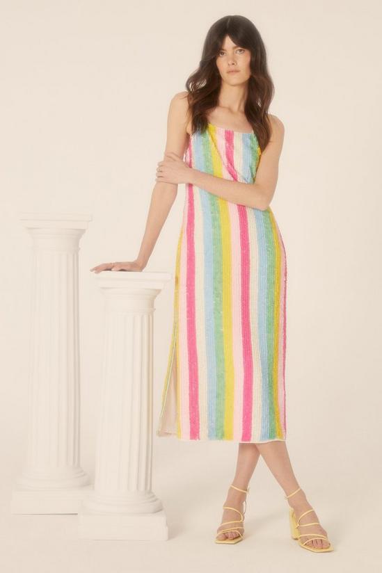 Oasis Rainbow Stripe Sequin Slip Midi Dress 2