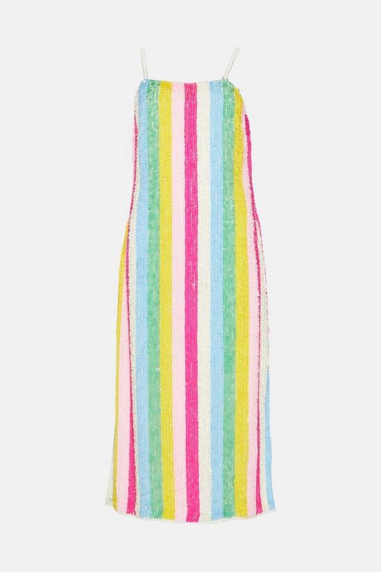 Oasis Rainbow Stripe Sequin Slip Midi Dress 4