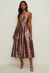 Oasis V Neck Floral Jacquard Pleated Midi Dress thumbnail 1