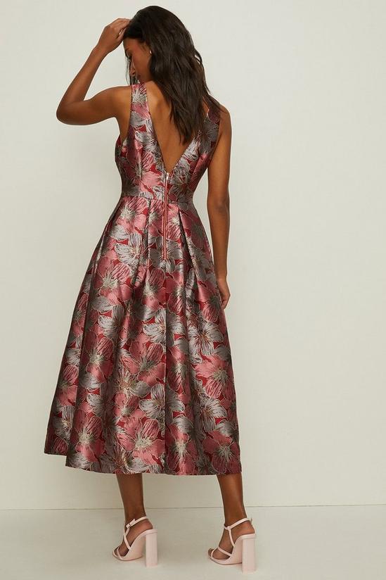 Oasis V Neck Floral Jacquard Pleated Midi Dress 3