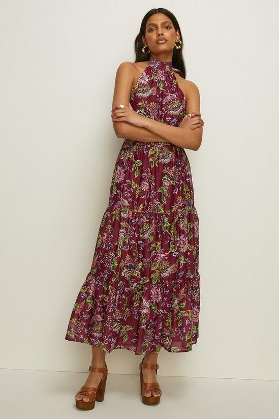 Oasis Petite Floral Printed Halter Midi Dress 1