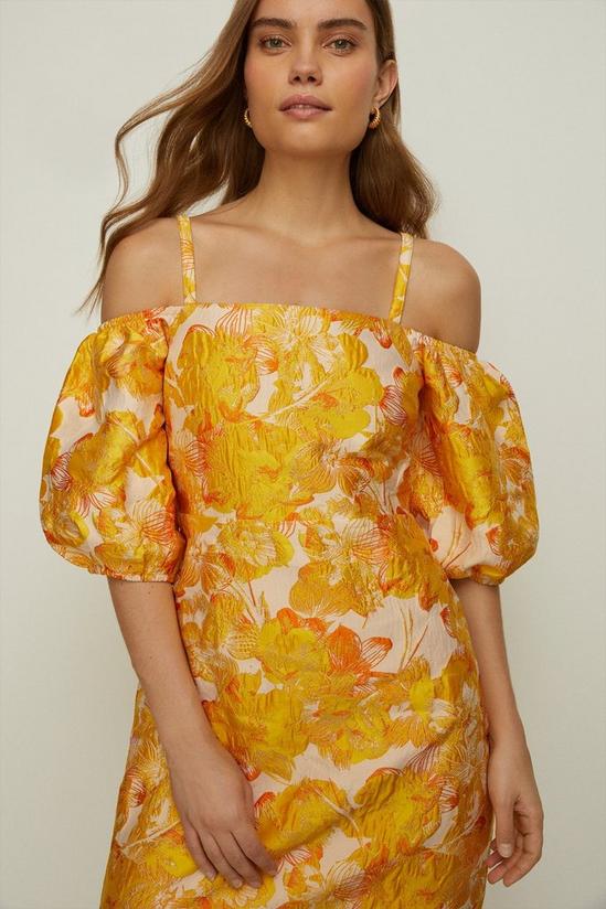 Oasis Floral Jacquard Bardot Strap Aline Dress 1