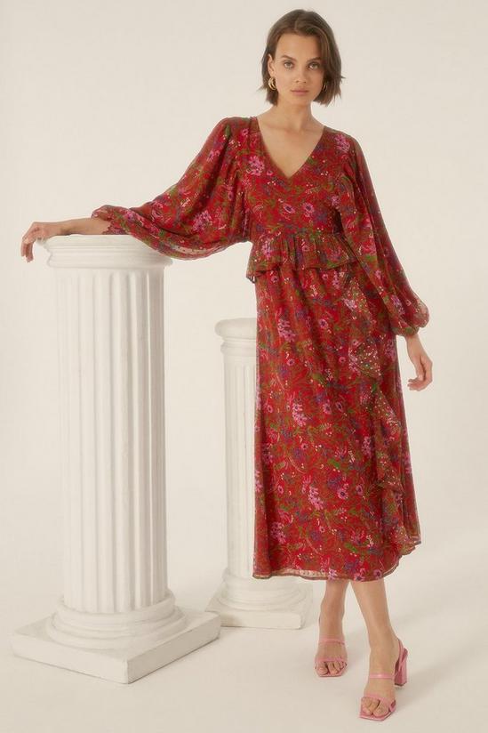 Oasis Botanical Red Floral Dobby Chiffon Midi Dress 1