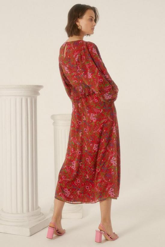 Oasis Botanical Red Floral Dobby Chiffon Midi Dress 3