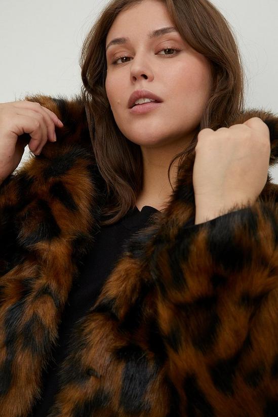 Oasis Plus Size Animal Faux Fur Collared Coat 1