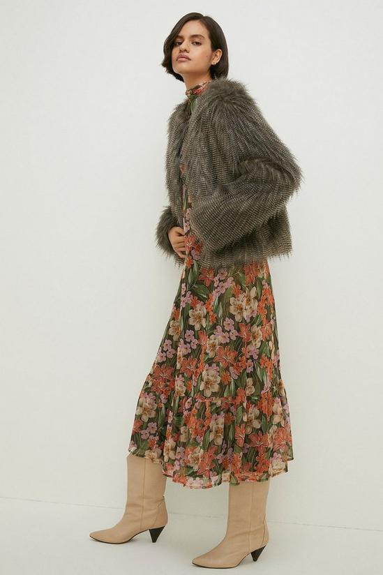 Oasis Petite Stripe Faux Fur Collarless Coat 1