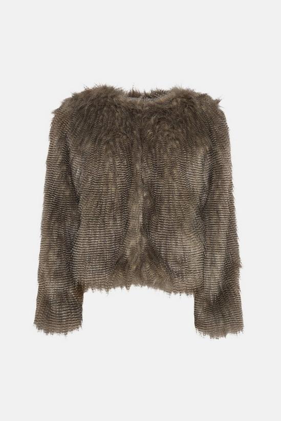 Oasis Petite Stripe Faux Fur Collarless Coat 4