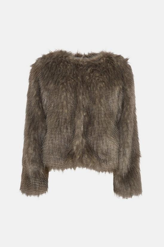 Oasis Stripe Faux Fur Collarless Coat 4