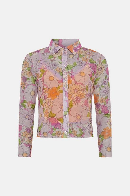 Oasis Retro Floral Printed Sheer Mesh Shirt 5