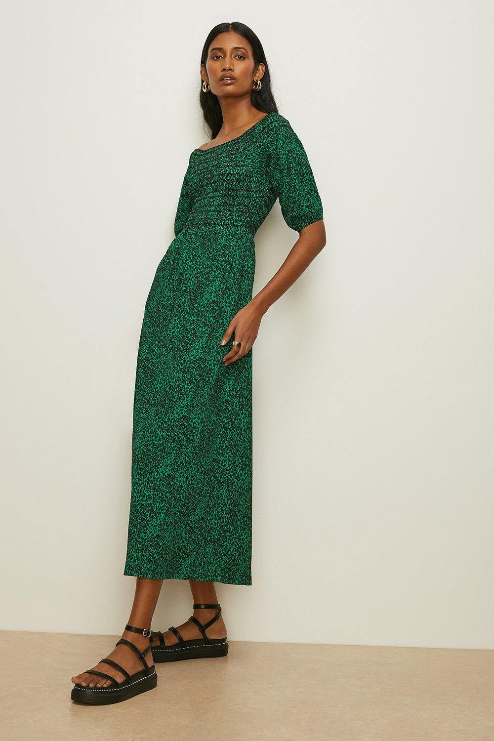 Oasis green outlet leopard print dress