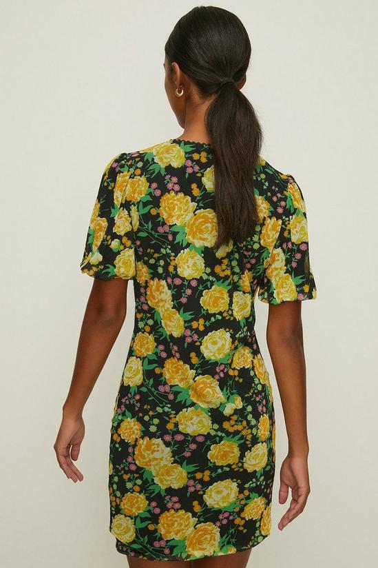 Oasis Floral Print Mesh V Neck Trim Detail Mini Dress 3
