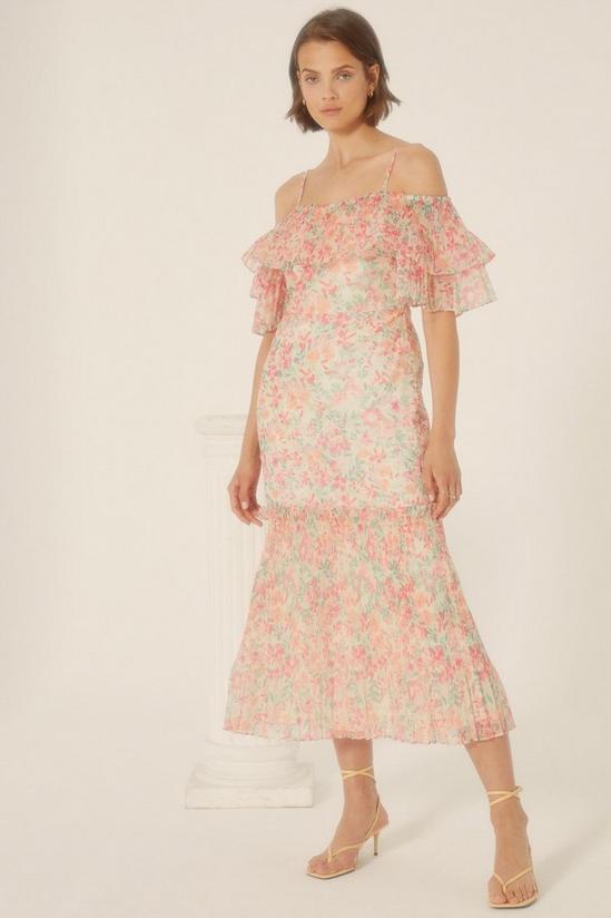 Oasis Floral Organza Pleated Ruffle Midi Dress 2