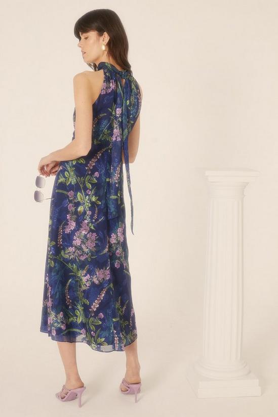 Oasis Floral Satin Burnout Halter Neck Midi Dress 3