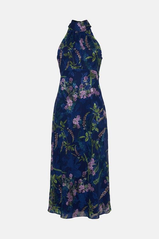 Oasis Floral Satin Burnout Halter Neck Midi Dress 4