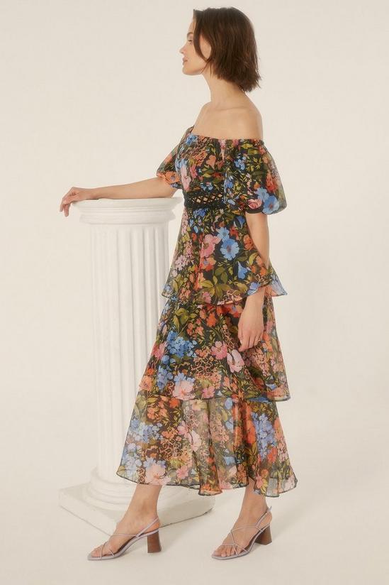 Oasis Petite Floral Bardot Organza Midi Dress 1