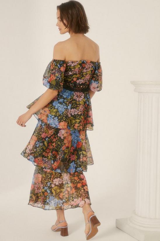 Oasis Floral Bardot Organza Tiered Midi Dress 3