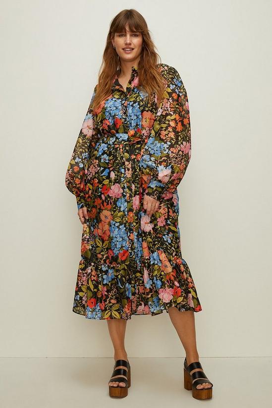 Oasis Plus Size Floral Organza Midi Shirt Dress 1