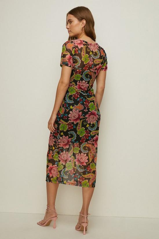 Oasis Paisley Floral Mesh Ruched Midi Dress 3