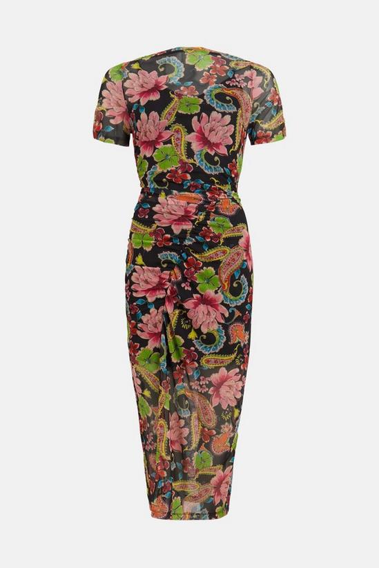 Oasis Paisley Floral Mesh Ruched Midi Dress 4