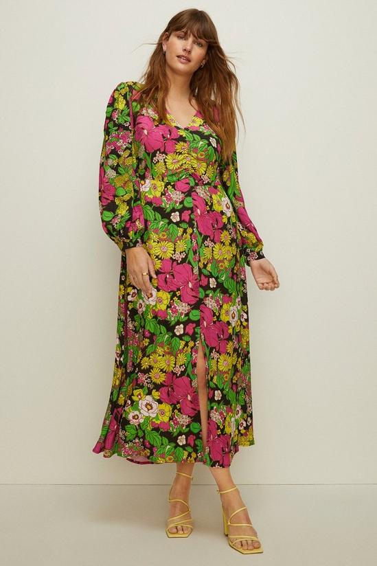 Oasis Plus Size Tiered Hem Colourful Floral Midi Dress 1