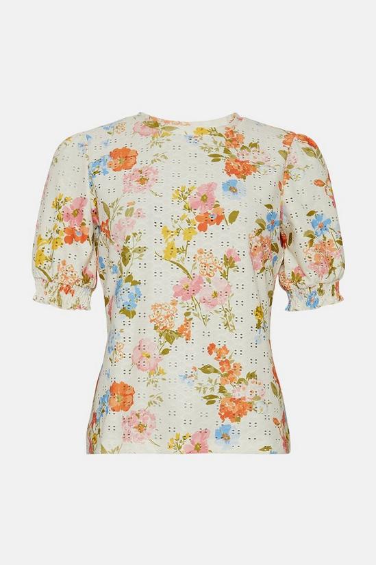 Oasis Floral Printed Broderie Shirred Cuff Top 4