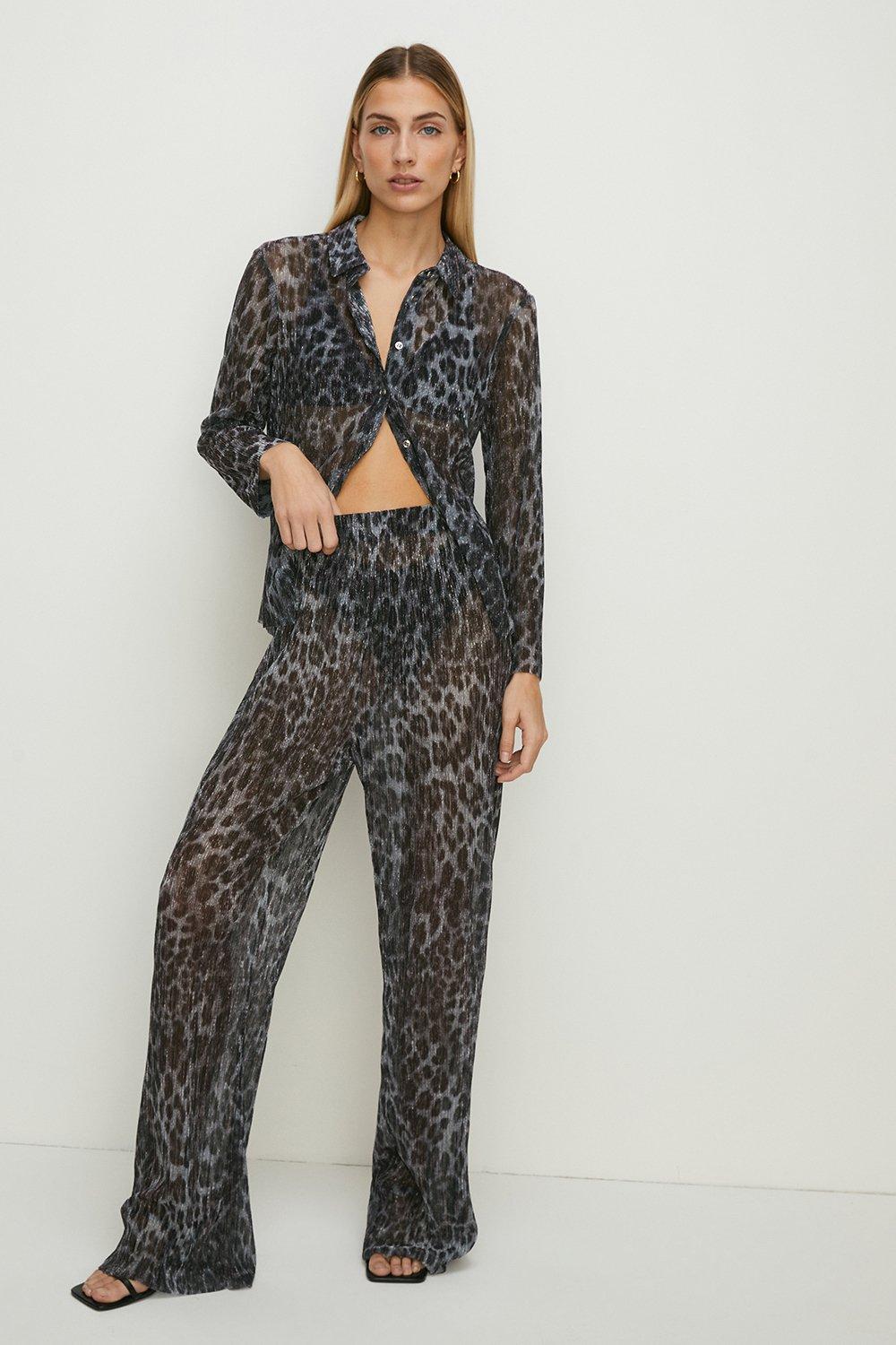 Petite Animal Shimmer Pleated Trouser Co-ord