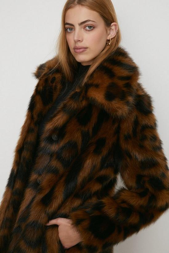 Oasis Rachel Stevens Collared Longline Animal Faux Fur Coat 2
