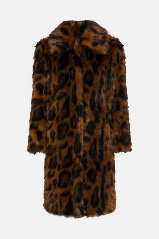 Oasis Rachel Stevens Collared Longline Animal Faux Fur Coat 4