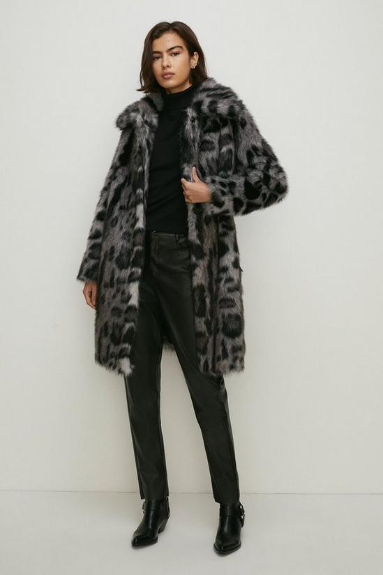 Oasis Collared Longline Animal Faux Fur Coat 2