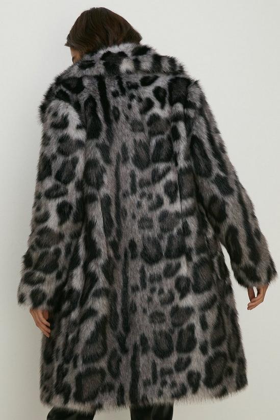 Oasis Collared Longline Animal Faux Fur Coat 3