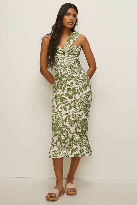 Oasis Textured Floral Print One Shoulder Midi Dress 1
