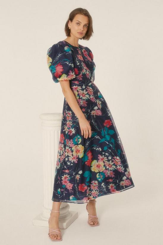 Oasis Floral Daisy Organza Keyhole Midi Dress 1
