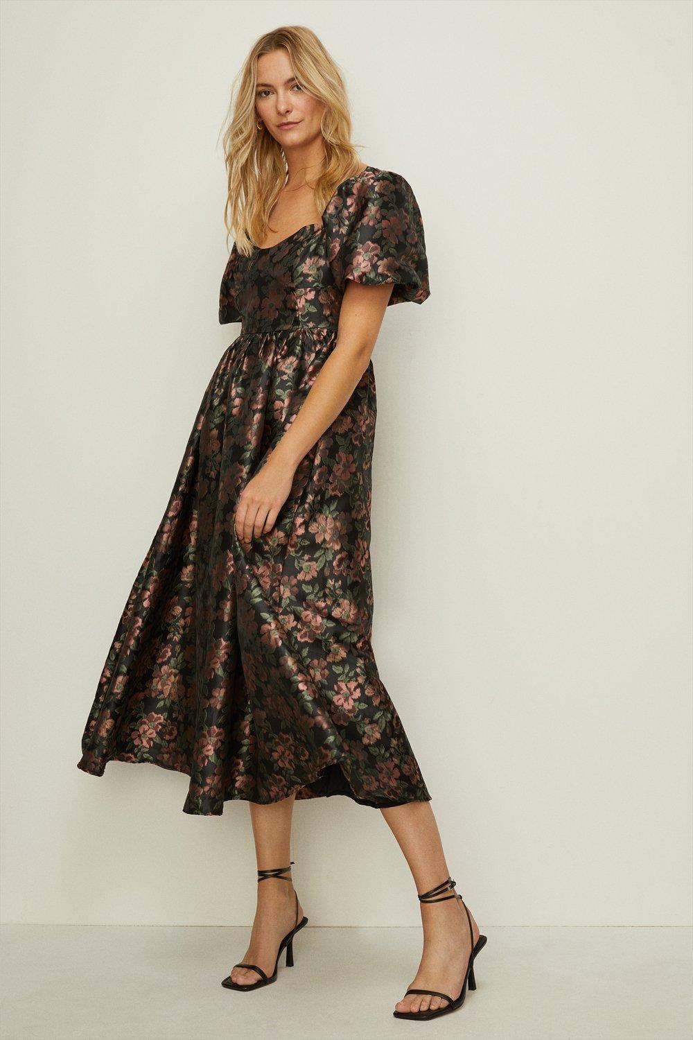 Dresses, Floral Jacquard Bustier Midi Dress