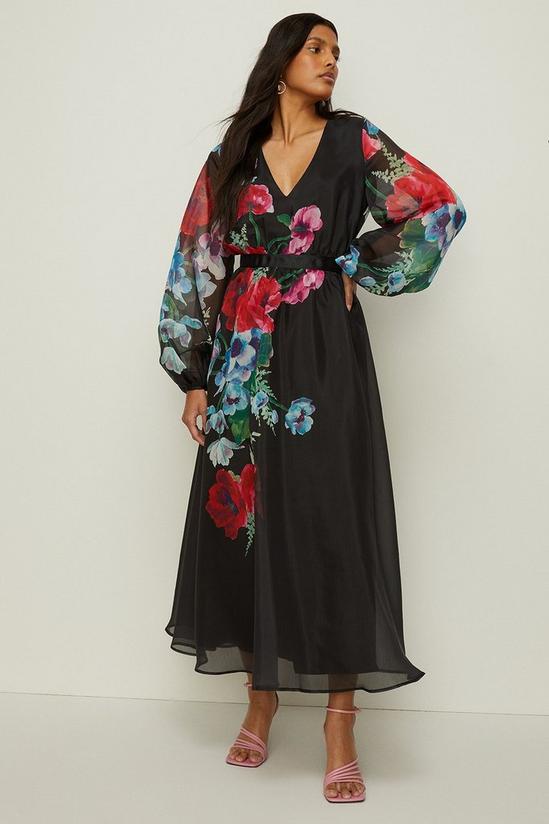 Oasis Placed Floral Organza V Neck Midi Dress 1