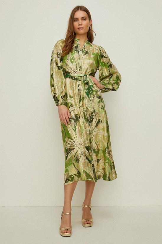 Oasis Rachel Stevens Palm Printed Metallic Dress 1