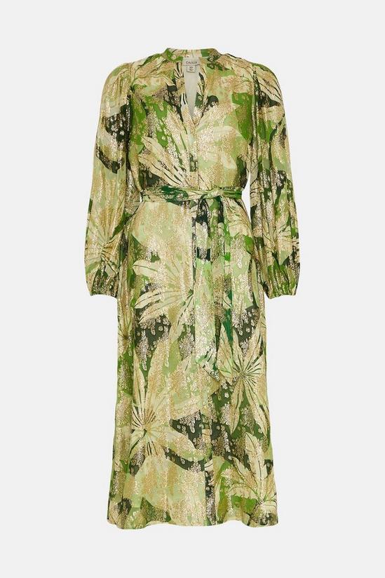 Oasis Rachel Stevens Palm Printed Metallic Dress 4