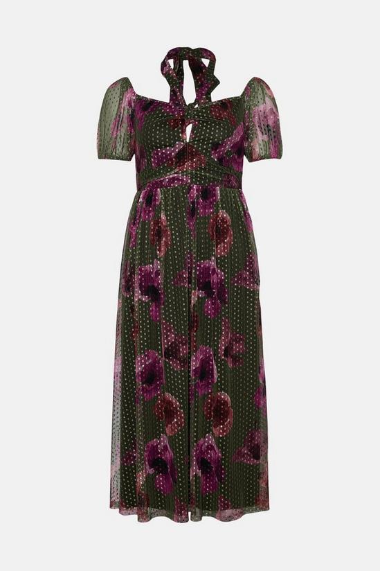 Oasis Dobby Mesh Floral Bardot Tie Neck Midi Dress 4