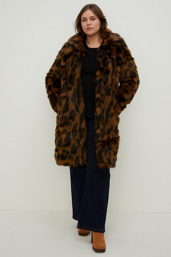 Oasis Plus Size Collared Animal Faux Fur Coat 1