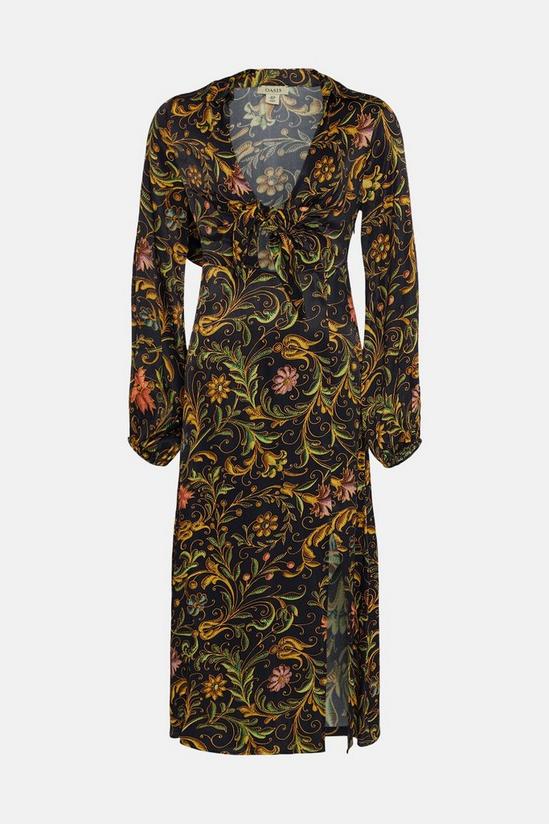 Oasis Swirl Floral Print Tie Front Satin Midi Dress 4