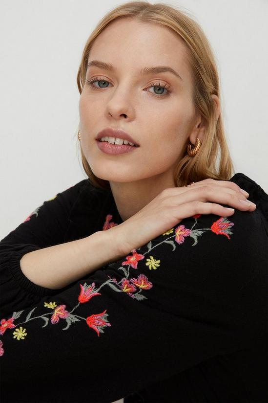 Oasis Jersey Crepe Embroidered Ruffle Detail Top 1